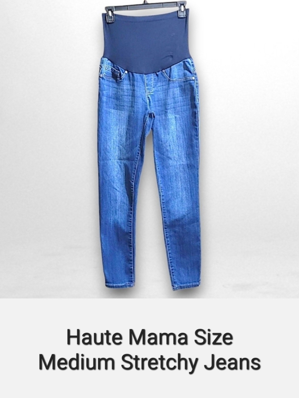 Haute Mama Blue Maternity Stretch Jeans with High Waist Panel